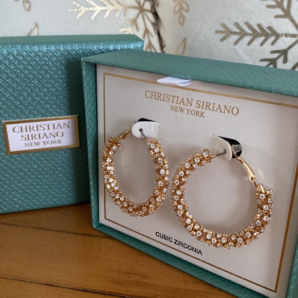 Christian Siriano Pavé-Style Hoop Earrings, Gold & Cubic Zirconia - Picture 13 of 14
